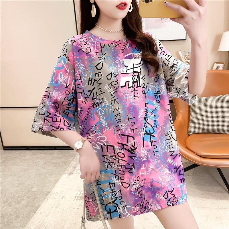 

Летние женские длинные футболки с буквенным принтом, длинные футболки с рисунком y2k, модные топы большого размера, уличная одежда в стиле Харадзюку розового и фиолетового цвета в стиле хип-хоп