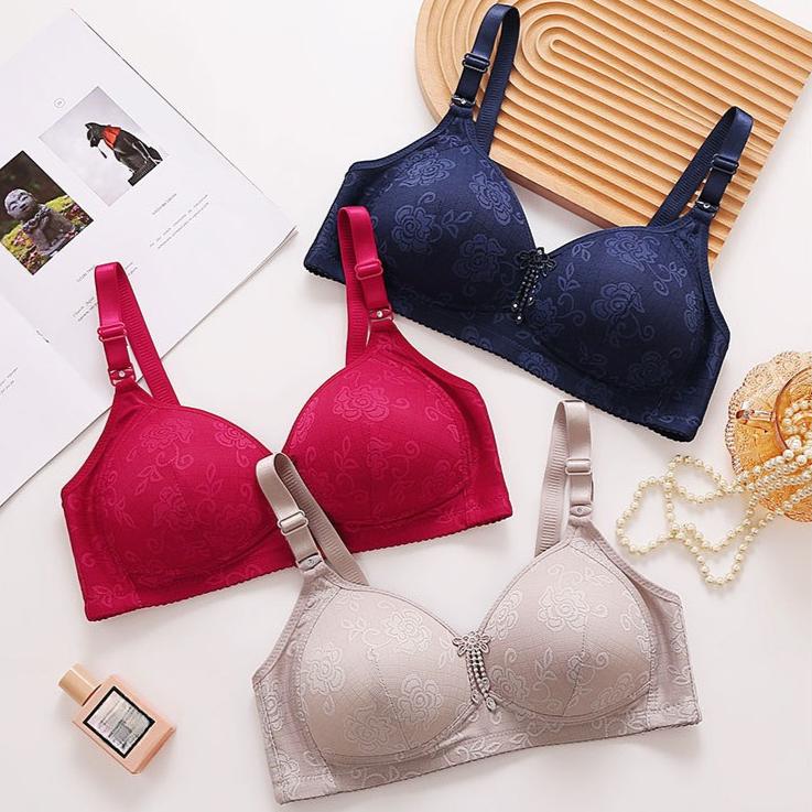 Large-sized Jacquard Bra Women's Thin Cup Gathering Bra Full-cup Bra Without Underwire Sexy Underwear