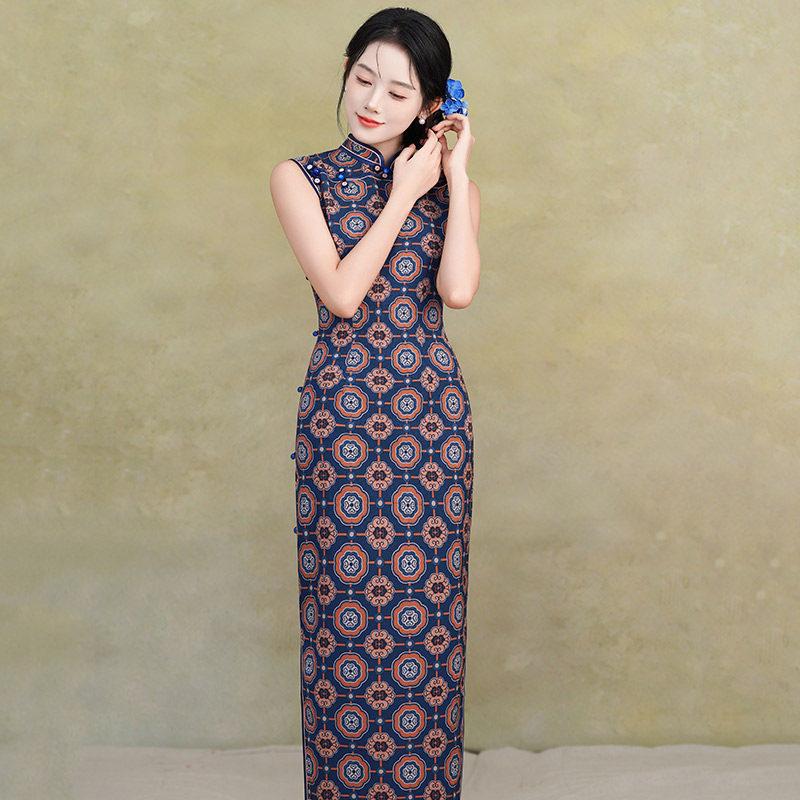 Blau ärmellos nationaler Stil neu Chinesisch Suzhou langer Cheongsam verbessert jung 1011 neu Damen High Sense Sommer
