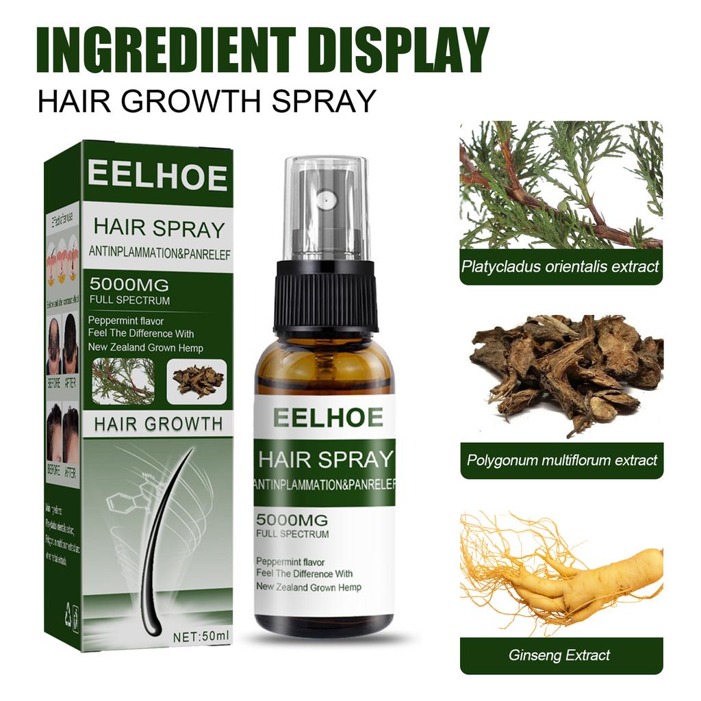 EELHOE Ingwer-Haarwachstumsspray, ätherische Öle, Haarausfall-Behandlung, schnelles Wachstum, verhindert trockenes, krauses, beschädigtes, dünner werdendes Haar, Reparaturpflege, 50 ml