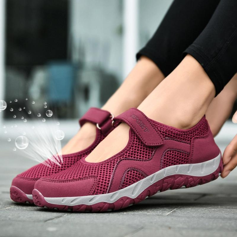 Fashion Women's Sports Flat Shoes Casual Comfortable Mesh Non Slip Summer Breathable Walking Mom Shoes Elderly Middle Aged Soft Soled