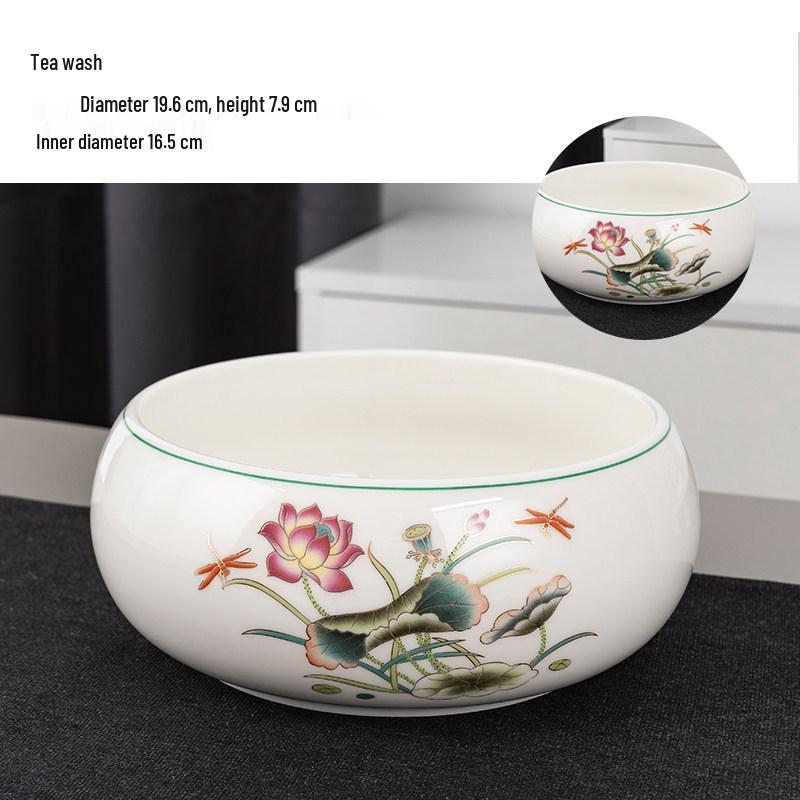 Large Chinese Style Blue and White Porcelain Tea Wash Basin and Cup Washer with Lan Ting Xu Calligraphy - Retro Ceramic Brush Washer