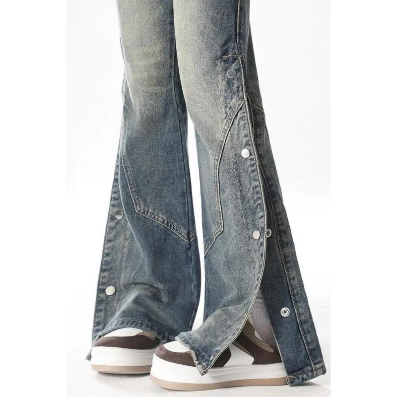 American Retro Micro Flared Women Jeans In High Street Gothic Split Design for Men and Women Pants High Waisted Jeans