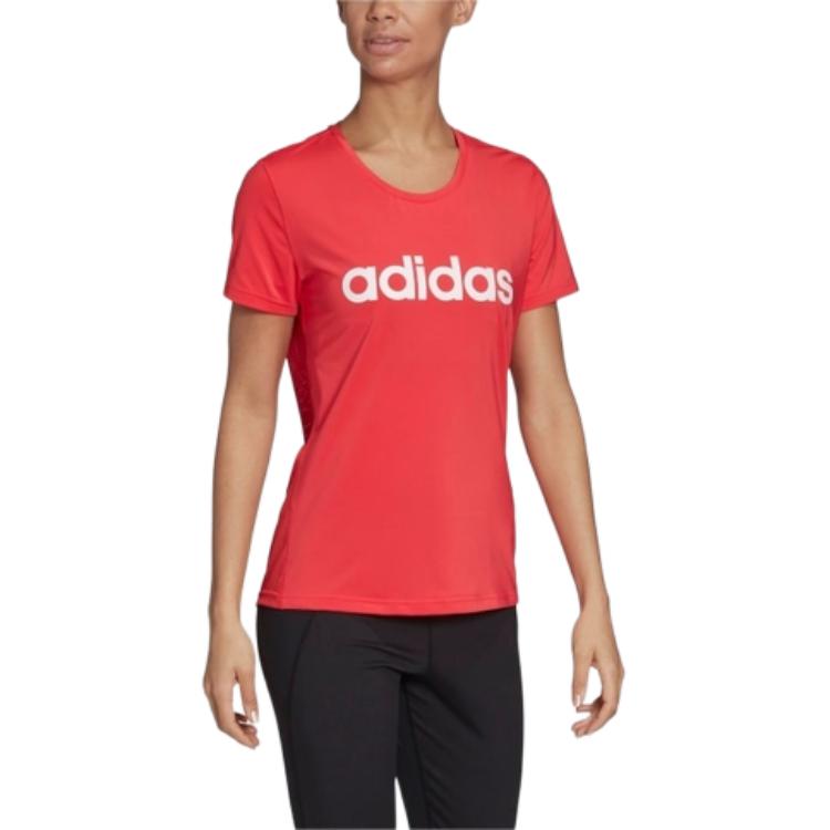 adidas Design 2 Move Logo Graphic Fashion Simple Round Neck Short Sleeve T-Shirt Women T-Shirts Fluorescent-Red FL9224