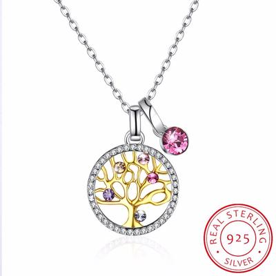 925 Sterling Silber Baum des Lebens Runde Anhänger Halsketten Kristall Frauen Edlen Schmuck Collares De Prata Geschenk
