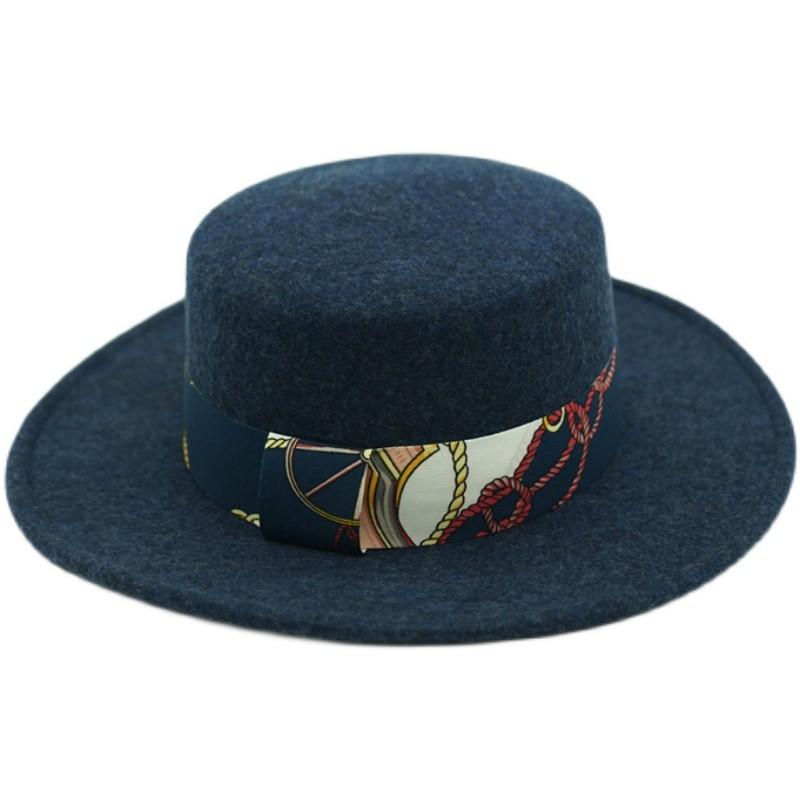 French Retro Japanese Simple Temperament Mixed Blue Flat Top Top Hat Men'S And Women'S Autumn And Winter Wool Felt Hat British Tide