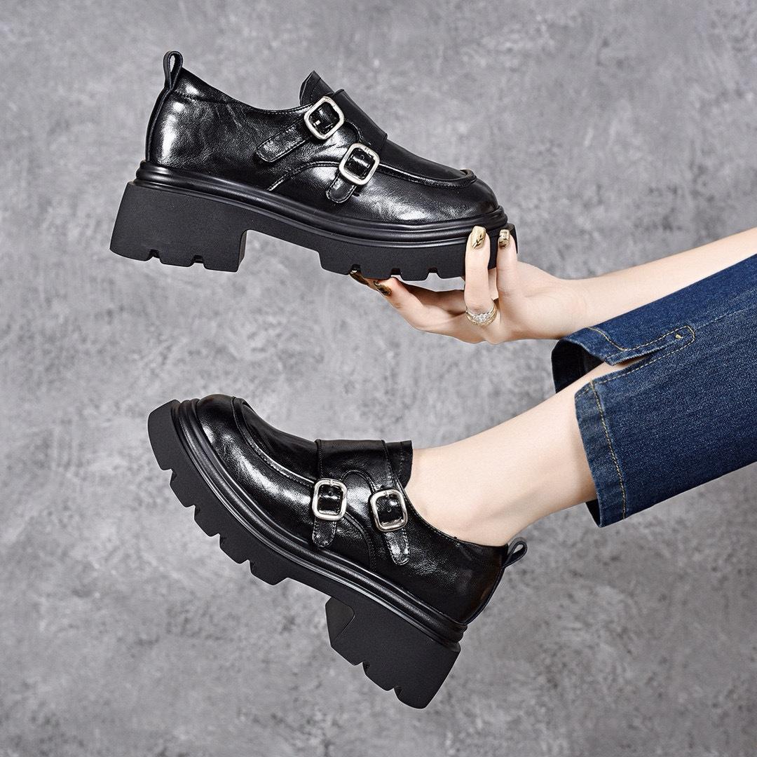 Толстые мокасины Кожаные туфли Одиночные туфли 35 чёрный 5319₽