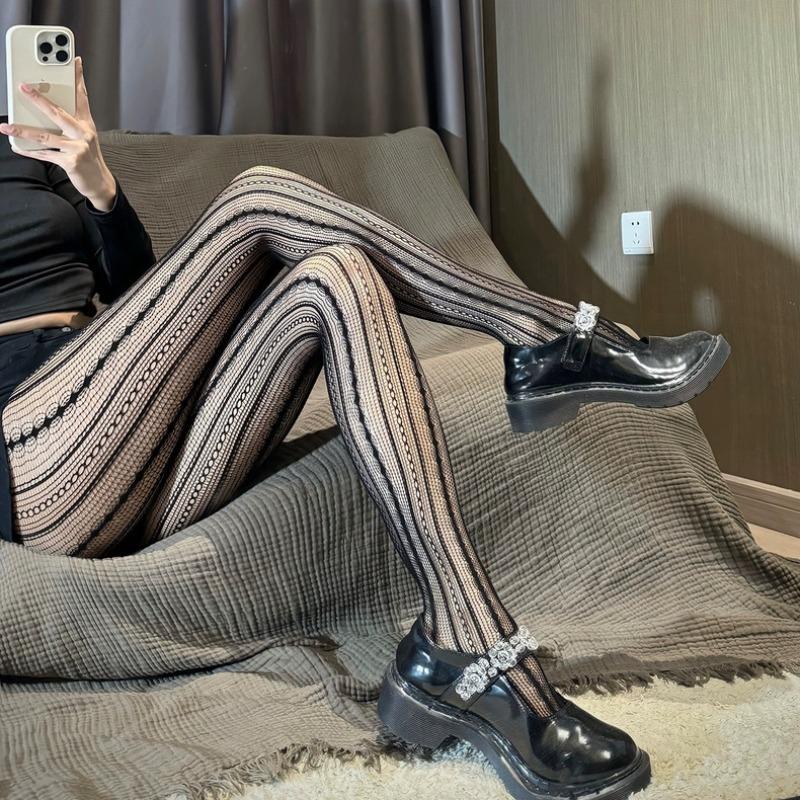 Women Stockings Fishnet Tights Sexy Geometric Striped Pantyhose Rattan Mesh Lace Gothic Y2K Lolita Girl Seamless Fishnet Legging
