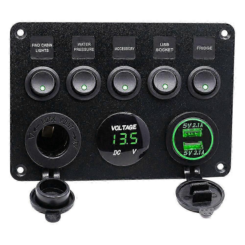 5-vejs 12V/24V Inline Sikringsboks LED-kontaktpanel Dobbelt USB Bil Båd Lastbil Campingvogn