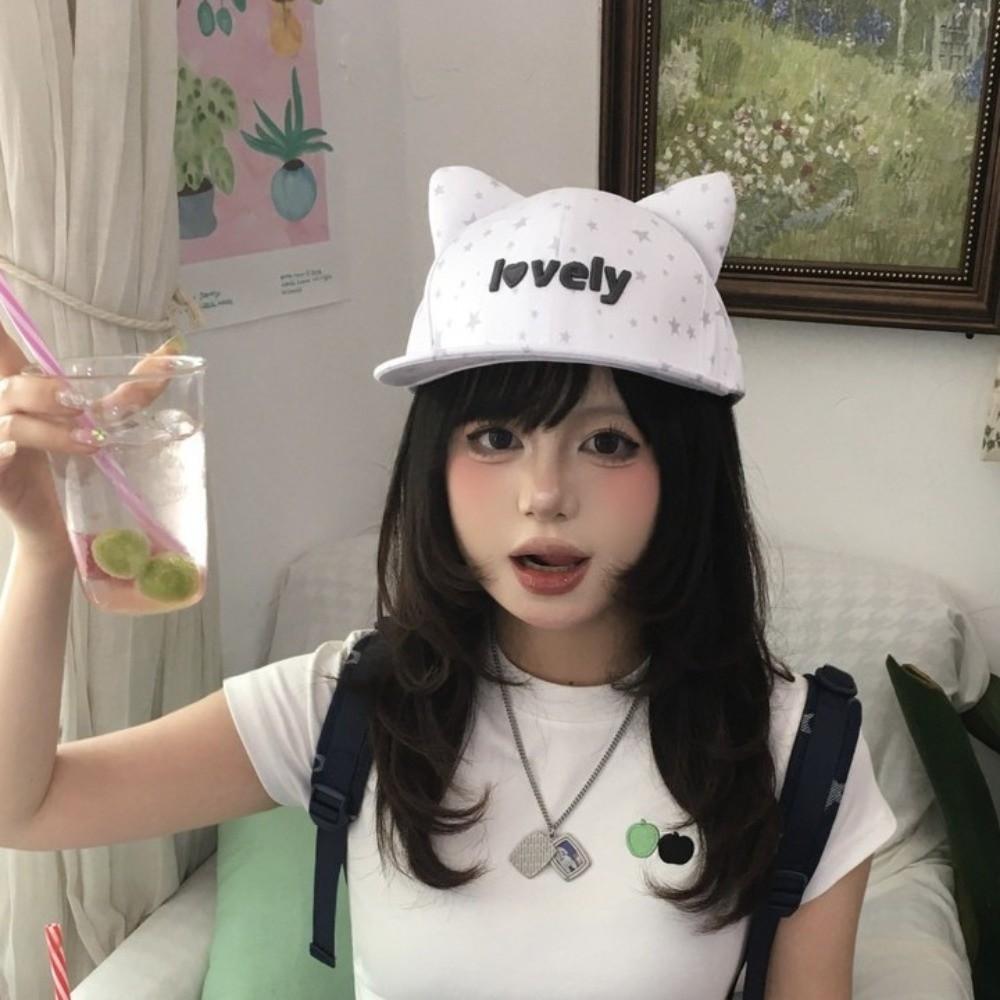 Adjustable Cat Ears Baseball Cap Kawaii Cute Peaked Cap Star Pattern Baseball Hat  Woman Girls