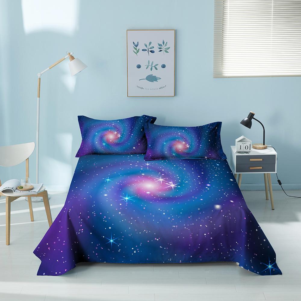 Colorful Geometric Bed Flat Sheet Printed Galaxy Bed Sheet Set With Pillowcase For Bedroom Luxury Queen King Honeycomb Bedspread
