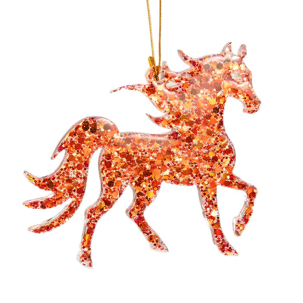 1/4Pcs Golden Flame Horse Christmas Ornament 2D Flat Christmas Horse Pendant Xmas Tree Hanging Pendent New Year Gifts Keychain