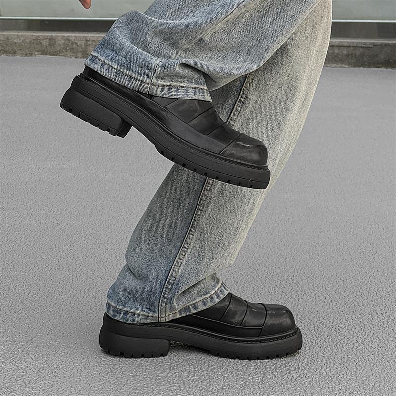 Fashion Thick Soled Men's Leather Shoes Luxury  Designer Styles Daily Fashion Party Outdoor Casual Youth Shoes Classic Black