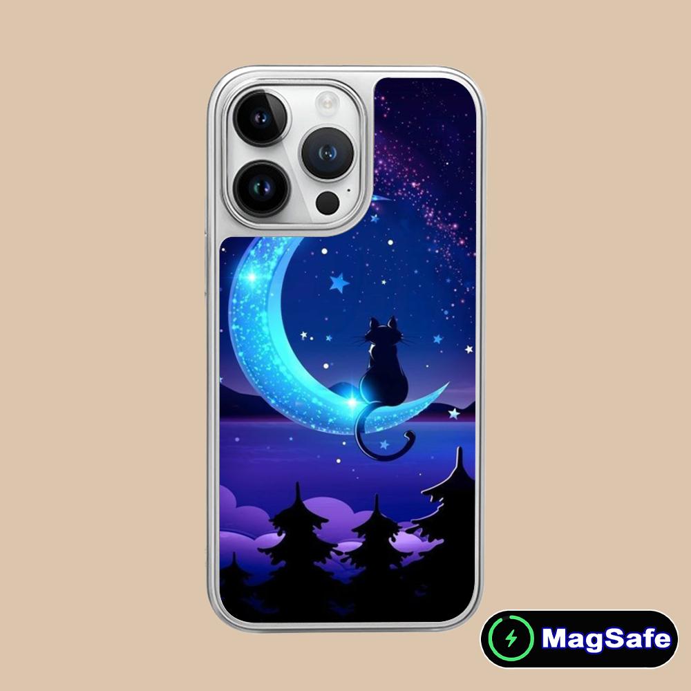 Luna Mond Katze Handyhülle für iPhone 17 16 15 14 13 12 11 Air Pro Max Plus Magsafe Silberbeschichtung Bunte Hülle Luxus