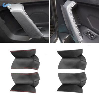 Microfiber Leather Handle Cover For VW Tiguan 2017 2018 - 2022 2pcs Hand Sewing Car Door Armrest Panel Handle Pull Cover