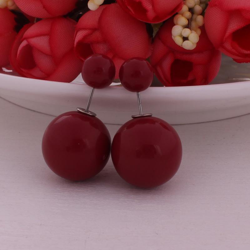 1Pair Earrings Round Ball Size Double-headed Pearl Pendant Ear Clip Gorgeous
