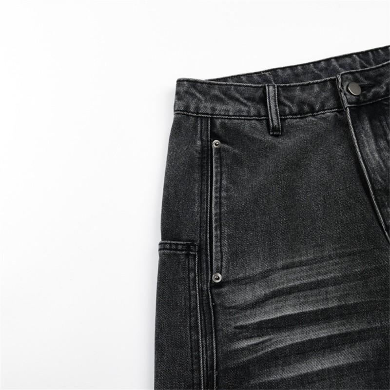 Mens Baggy Straight Leg Jeans Vintage Wash Distressed Punk Style Casual Denim Pants