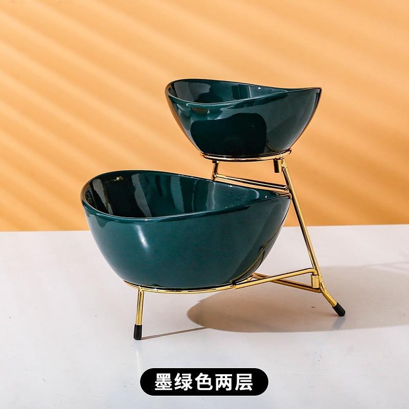 European Light Luxury Multi-Layer Fruit Plate Creative Living Room Household High-Value Ceramic Snack Candy Plate Dim Sum Dried Fruit Basket