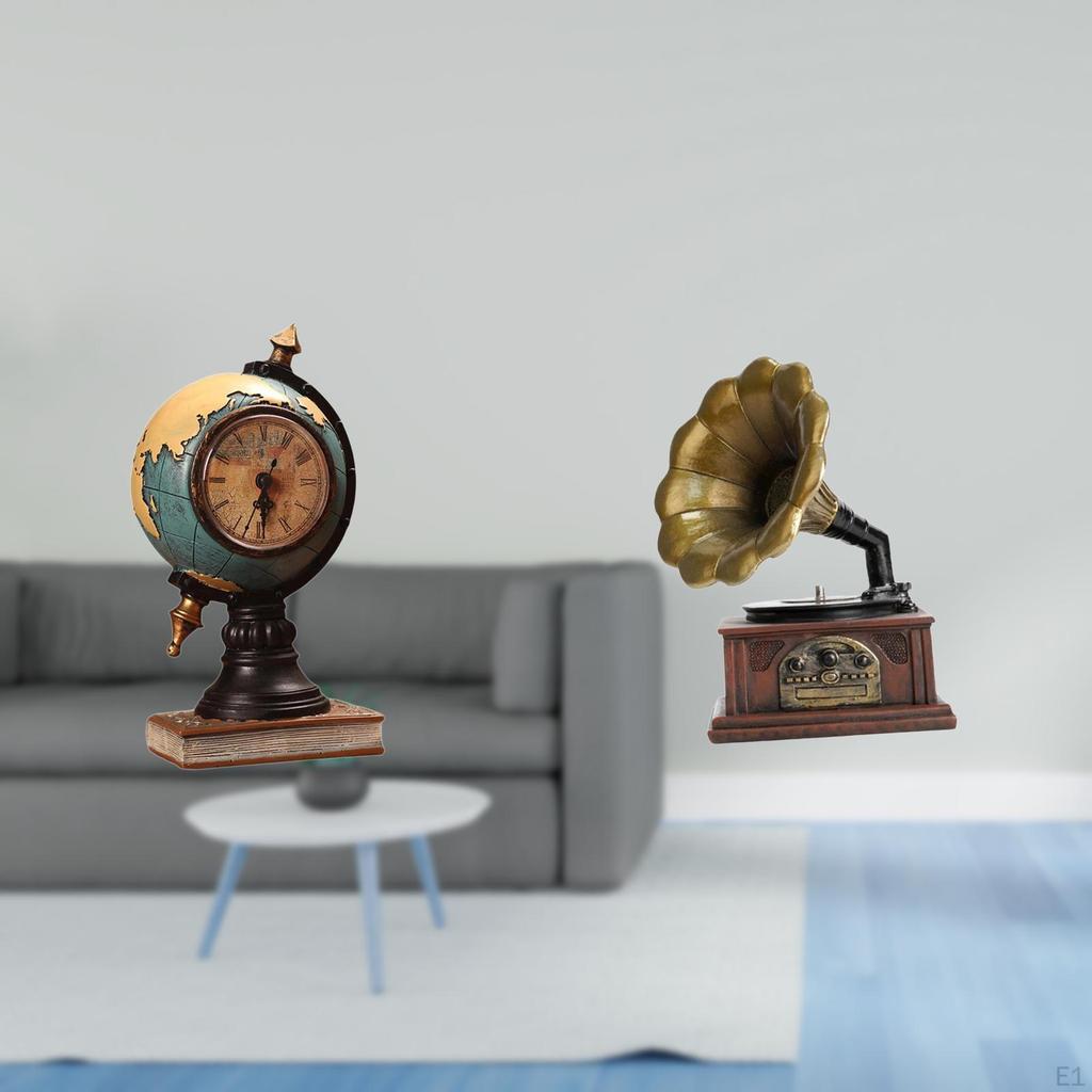 Figurine Table Clock And Vintage Resin Sculpture Collectible Art Craft Ornament for Office Bedroom
