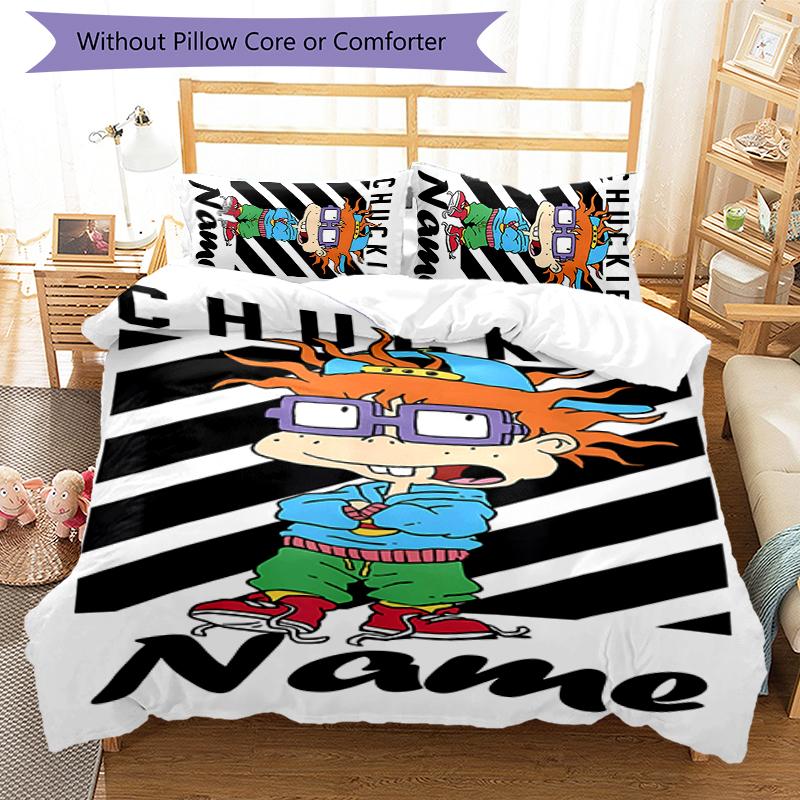 3pcs Custom Name Rugrats Bedding Set Duvet Cover Closure Includes 1 Duvet Cover & 2 Pillowcases for All Seasons Bedroom Decor