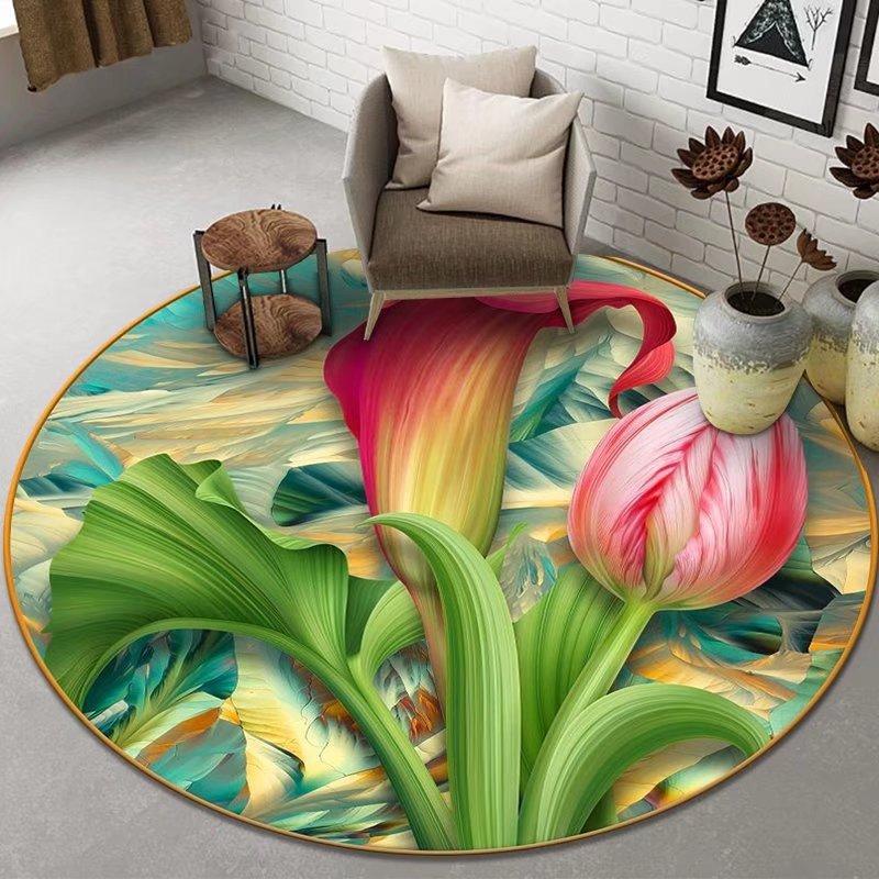 3D Flower Fashion Round Rugs for Living Room Sofas Decoration Bedroom Carpet Chair Mat Lounge Rug Anti-skid Floor Mats Washable