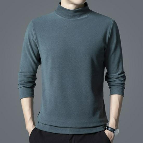 Woodpecker Men's Double-Brushed Long Sleeve Semi-High Collar Top for Autumn/Spring