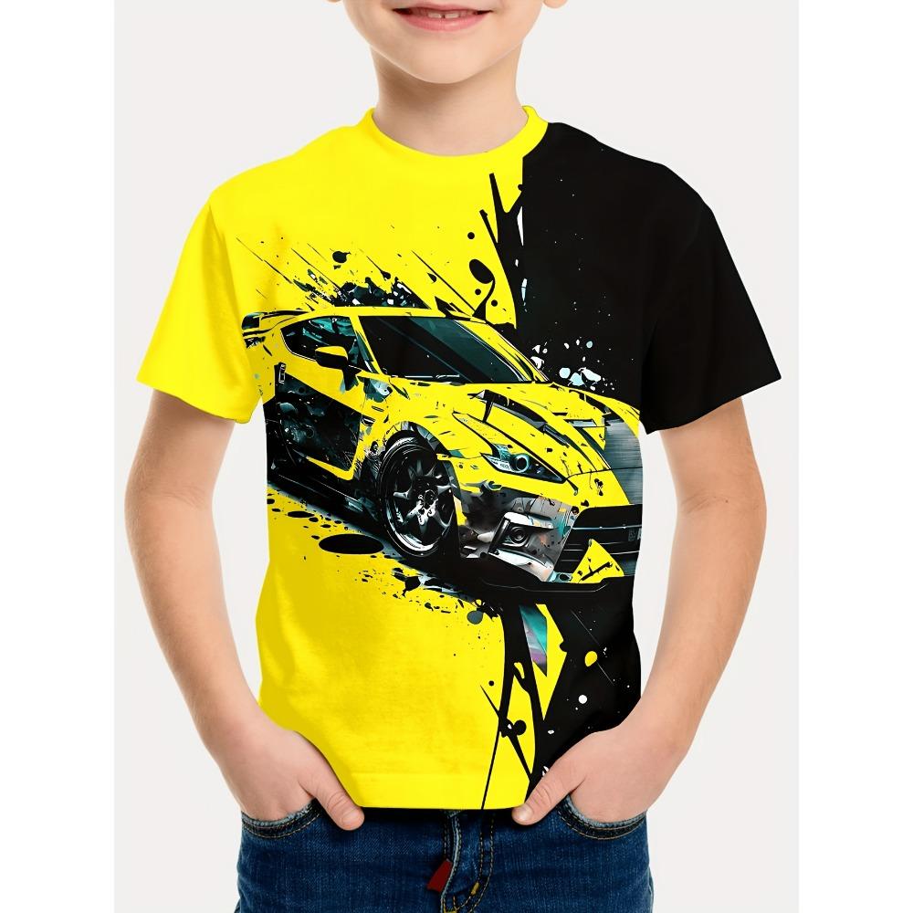 Boys  neon green and black racing pattern T-shirt 150