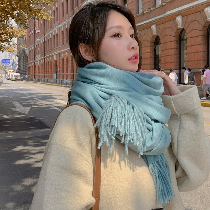 Women's Thickened Cashmere Wool Scarf - Versatile Autumn/Winter Shawl, Korean Style, White