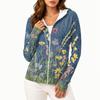 Women's Lightweight Zip Up Hoodie with Hood and Pockets Floral Print Long Sleeve Sun Protection Jacket Suitable for Outdoor Activities