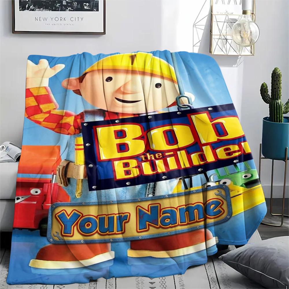 1PC Bob Builder Theme Custom Name Patterned Flannel Blanket Suitable For All Seasons For Home Decor Warmth And Comfort Gifts Holiday Present