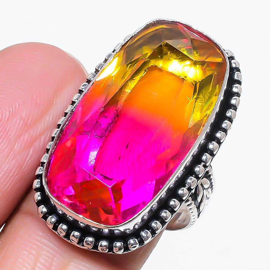 

Natural Bi-Color Tourmaline 925 Sterling Silver Jewelry Ring Size 9 Q2j70