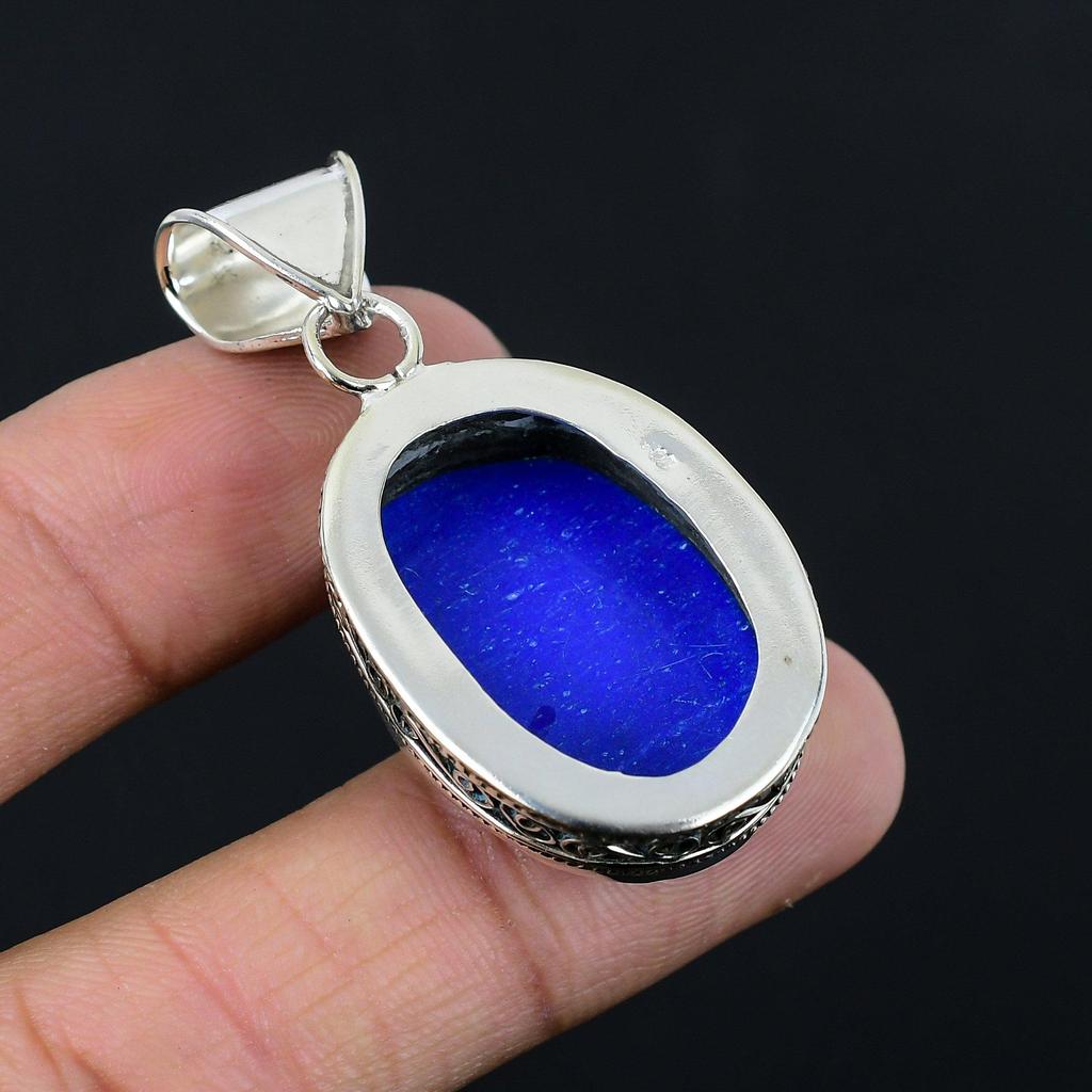 Blue Onyx Stone 925 Silver Handmade Anniversary Engagement Birthday Wife Pendant