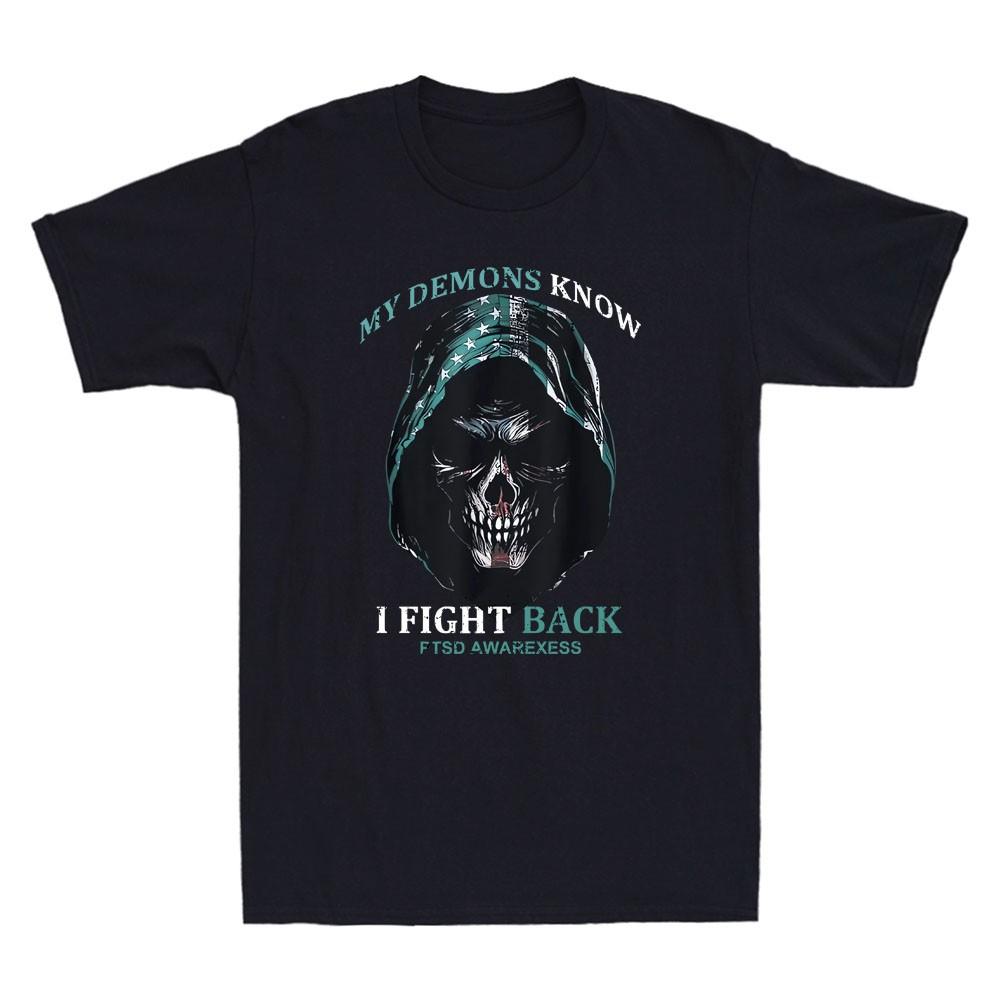My Demons Know I Fight Back PTSD Awareness Horror Reaper Vintage Men s T-Shirt XXL