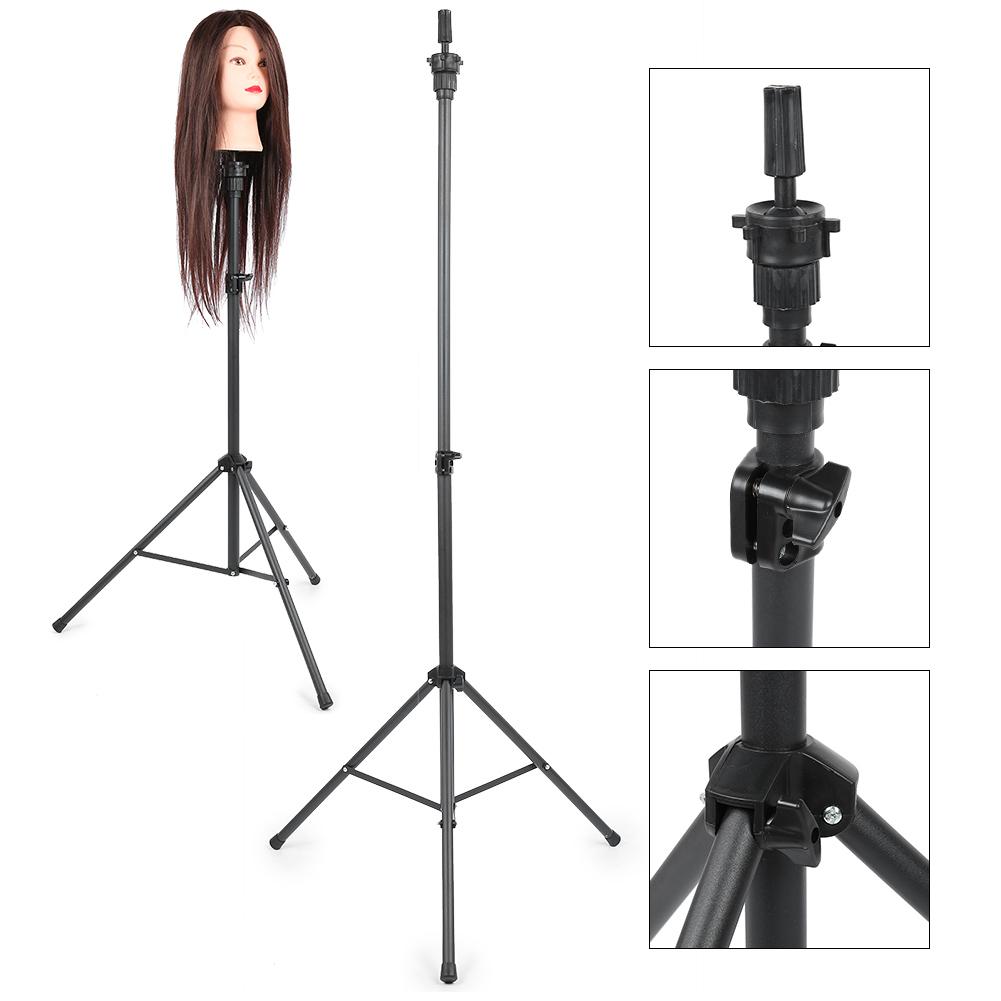 Adjustable Matte Thin Tube Hair Wig Stand Model Head Tripod Black for Hairdressing Training