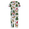 Casual TweeDelig Kerstprint Outfit voor Dames met Top met Korte Mouwen en Broek