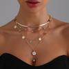 Vintage Geometric Disc Flower Pendant Bead Chain Necklace Light Luxury Sexy Babe Necklace