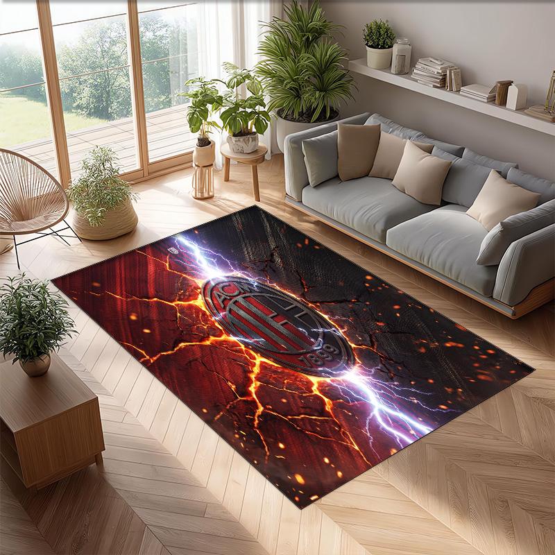 Tappeto in Flanella Stampato AC Milan Antiscivolo Morbido Poliestere Tappeto per Pavimento Tappetino Decorativo da Interno per Camera da Letto Soggiorno Divano Sala Giochi Decorazione Casa