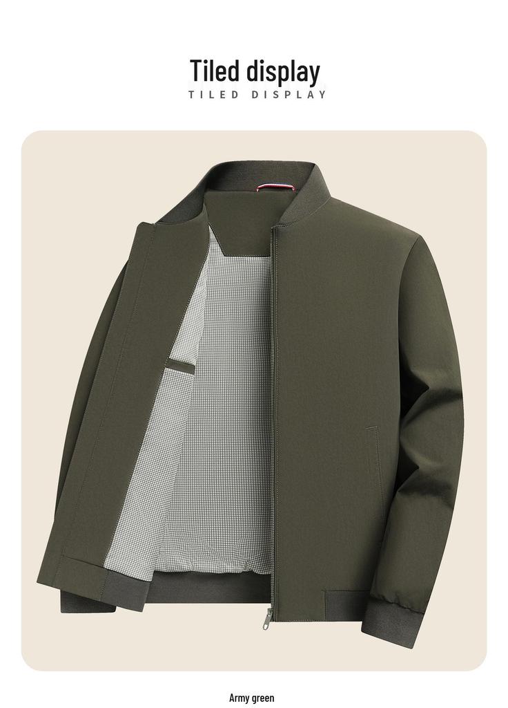 Dad's Mid-Length Men's Casual Jacket for Spring & Autumn - Business Baseball Collar Thin Coat