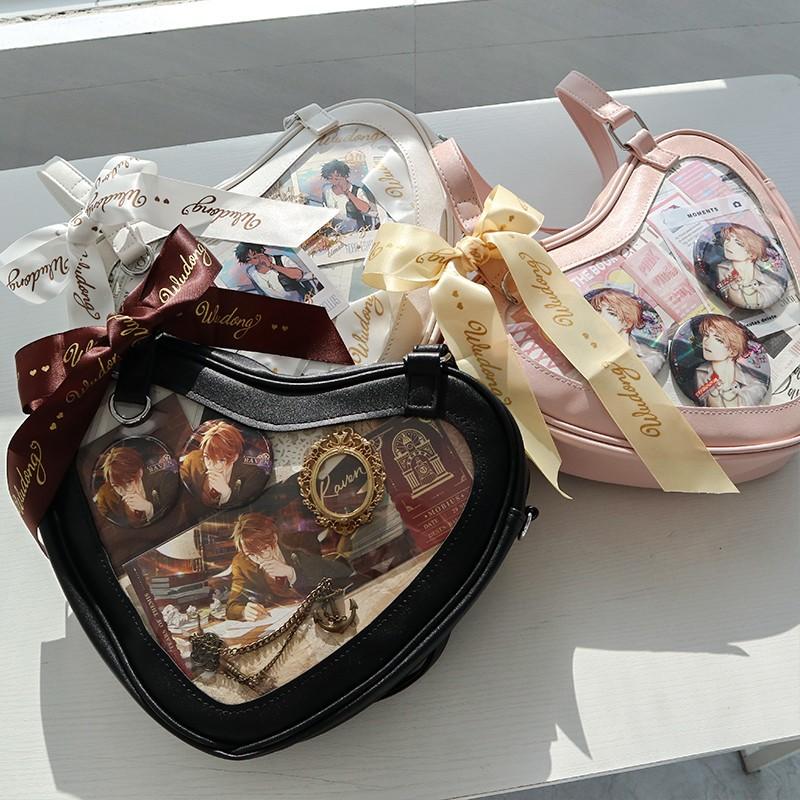 JIAERDI Lolita Transparent White Ita Bag Handbag Women New Heart Leather Crossbody Pain Bag Ladies Sweet Cute Messenger Bag 2025