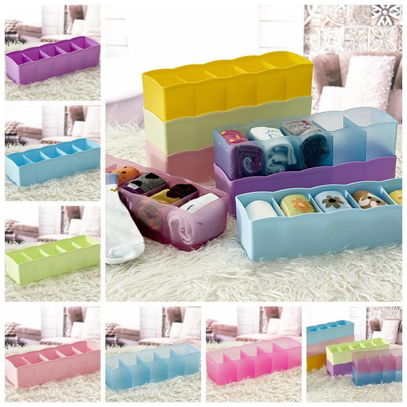 5 Grid Organizer Tie Bra Socks Drawer Cosmetic Divider Plastic Storage Box