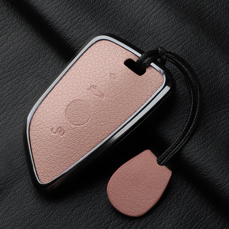 Aluminium Alloy Goatskin Car Key Case Cover For Bmw 1 3 5 7 Series X1 X3 X5 X7 F20 F48 F15 F16 G20 G28 G22 G23 G30 G12 Keychain