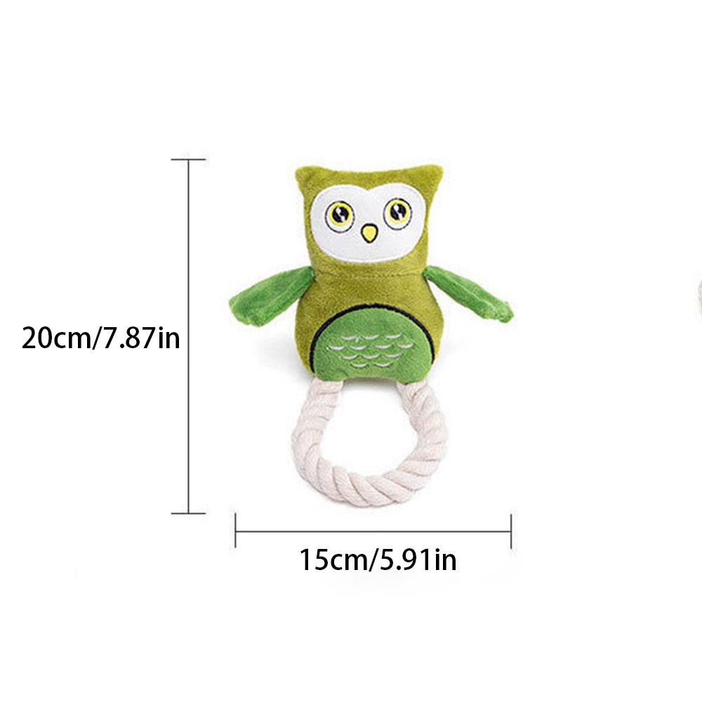 Dog Chew Toy Plush Owl with Cotton Rope - Squeaky Interactive Pet Toy for Puppies Small Medium Dogs,
