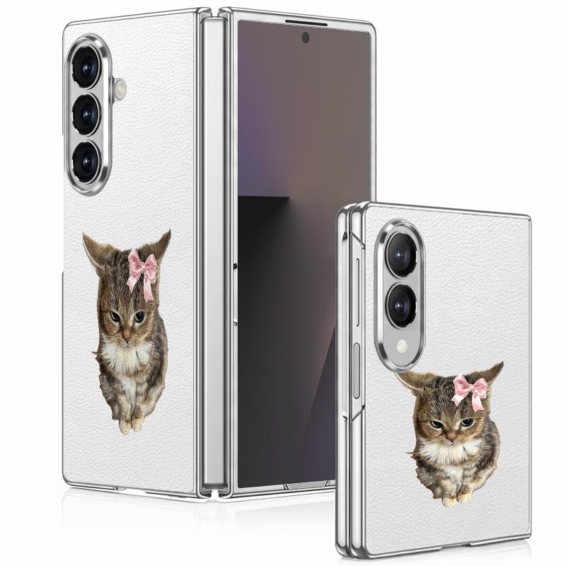 Cute Cat Rabbit Print Case For Samsung Z Fold 8 Ultra 7 6 5 4 Luxury Plating Leather Skin Phone Cover For Galaxy Z Fold8 Fold7 Fold6 Fold5