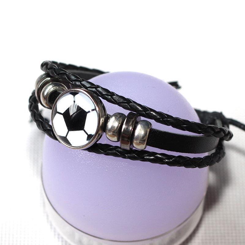 Fashionable football bracelet, fan leather bangle, trendy punk retro beaded leather bracelet jewelry