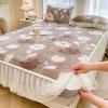 French Rabbit Fur Double-Layer Lace Fitted Sheet Bed Skirt 3-Piece Set