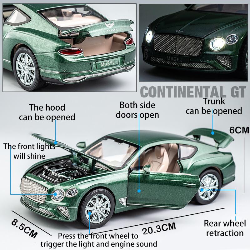 1/24 Scale Bentley Continental GT Diecast Car Model Toy, Pull Back Toy Vehicle with Sound and Light for Kids Toddler Boys Girls Gift Collection