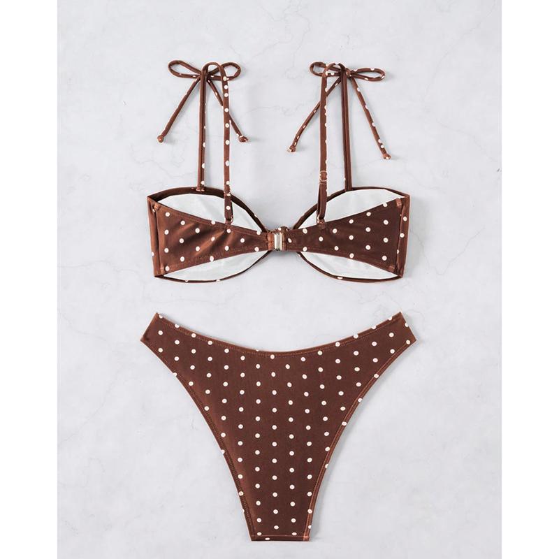 Dots Print Mini Swimwear Bikini Swimsuit Women's Halter Tube Top Bandage Thong Bikini Set Push Up Sexy Bathing Suits for Women