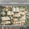 2D Plane, Book Cover with Floral Background, Flowers Suspended Over the Books, Suitable for Home Decoration, Polyester Fiber