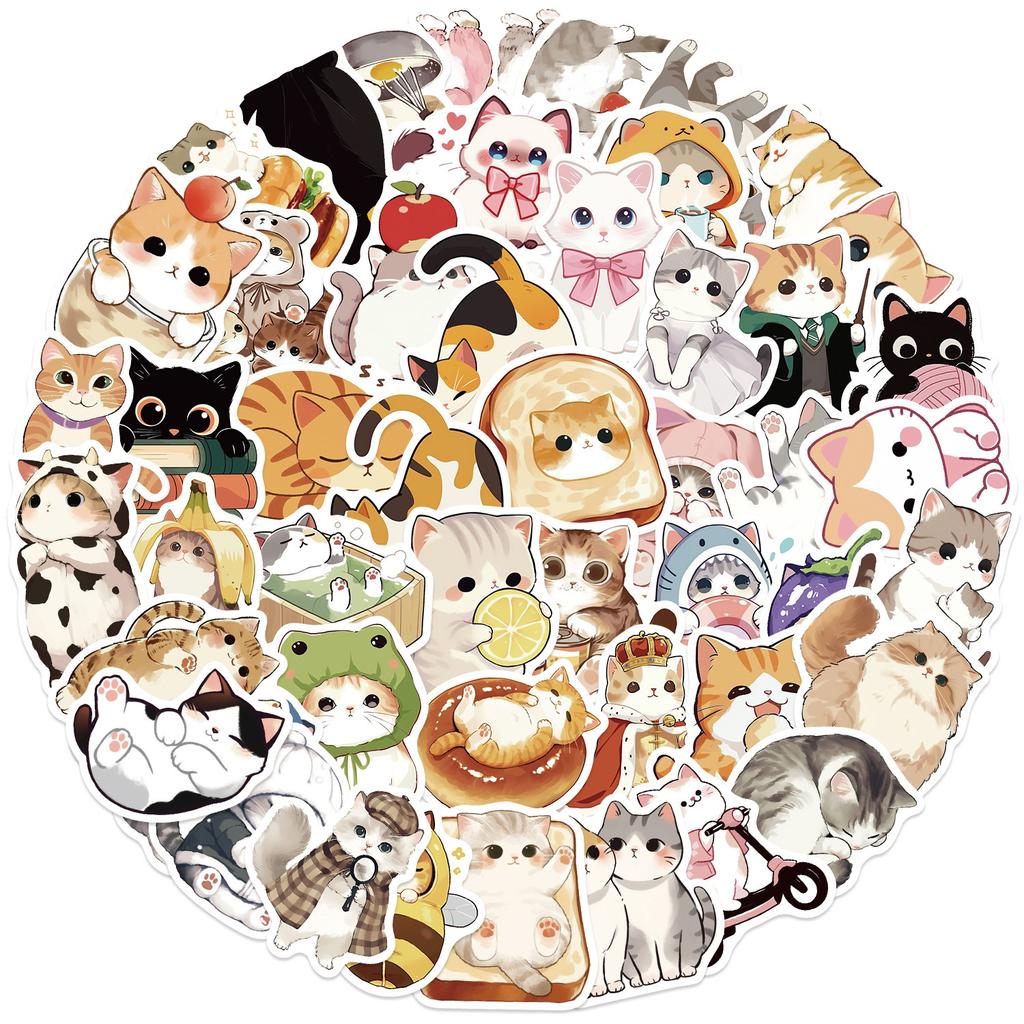 50 Cartoon Cute Cat Doodle Stickers Decorative Ipad Suitcase Notebook Diy Waterproof