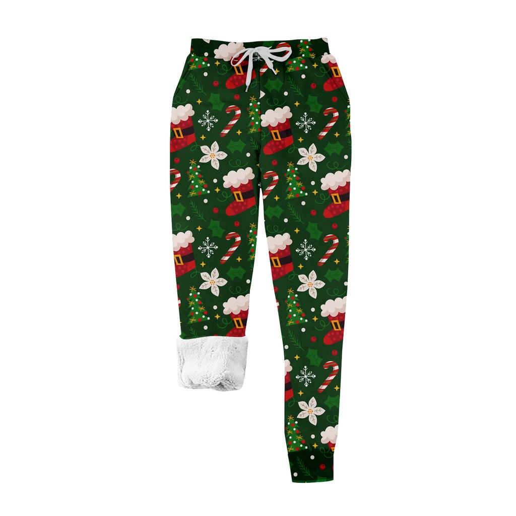 Women's casual fashion home Christmas print plush sweatpants
